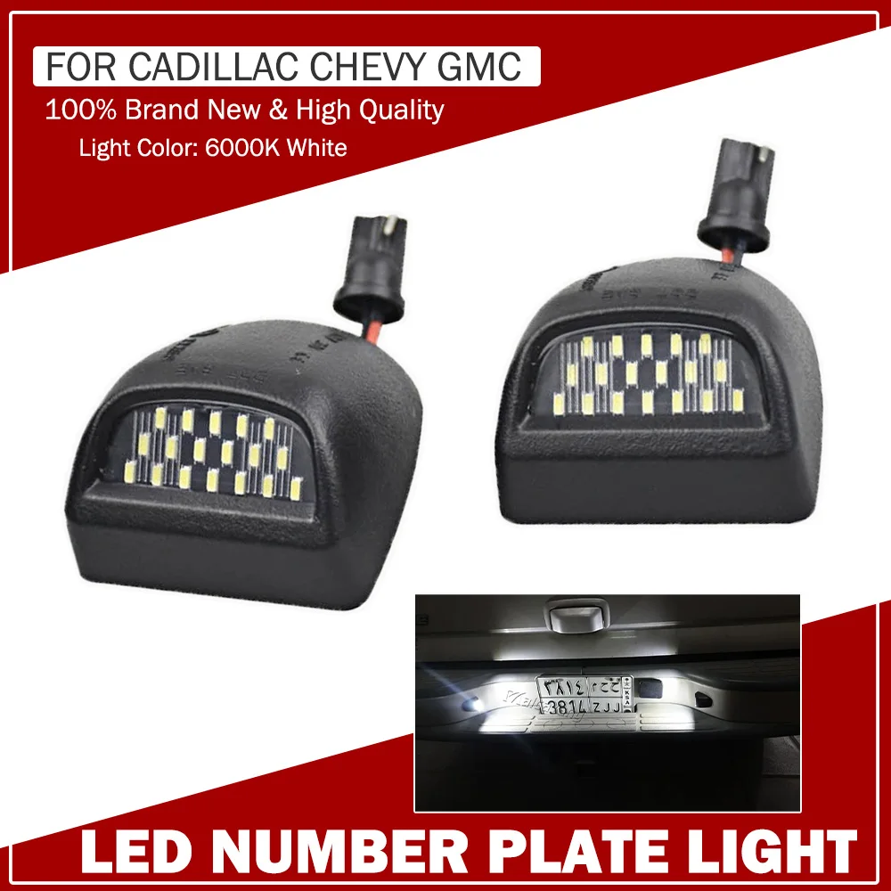 LED License Plate Lights for Chevrolet Silverado 1500 2500 3500 Avalanche GMC Sierra Suburban Tahoe Cadillac Escalade