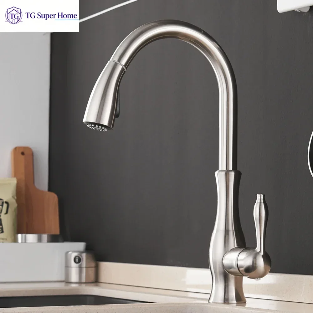 Kitchen Faucets Silver Single Handle Pull Out Kitchen Tap Single Hole Handle Swivel 360 Degree Water Mixer Tap Mixer Tap 866011