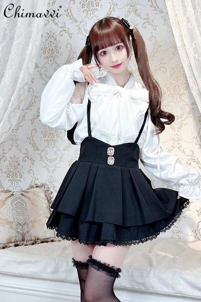 

Sweet Lolita Suspender Skirt Girl Curved Drawstring Slim-Fit Japanese Style Mass-Produced High Waist Slim Student Short Skirt