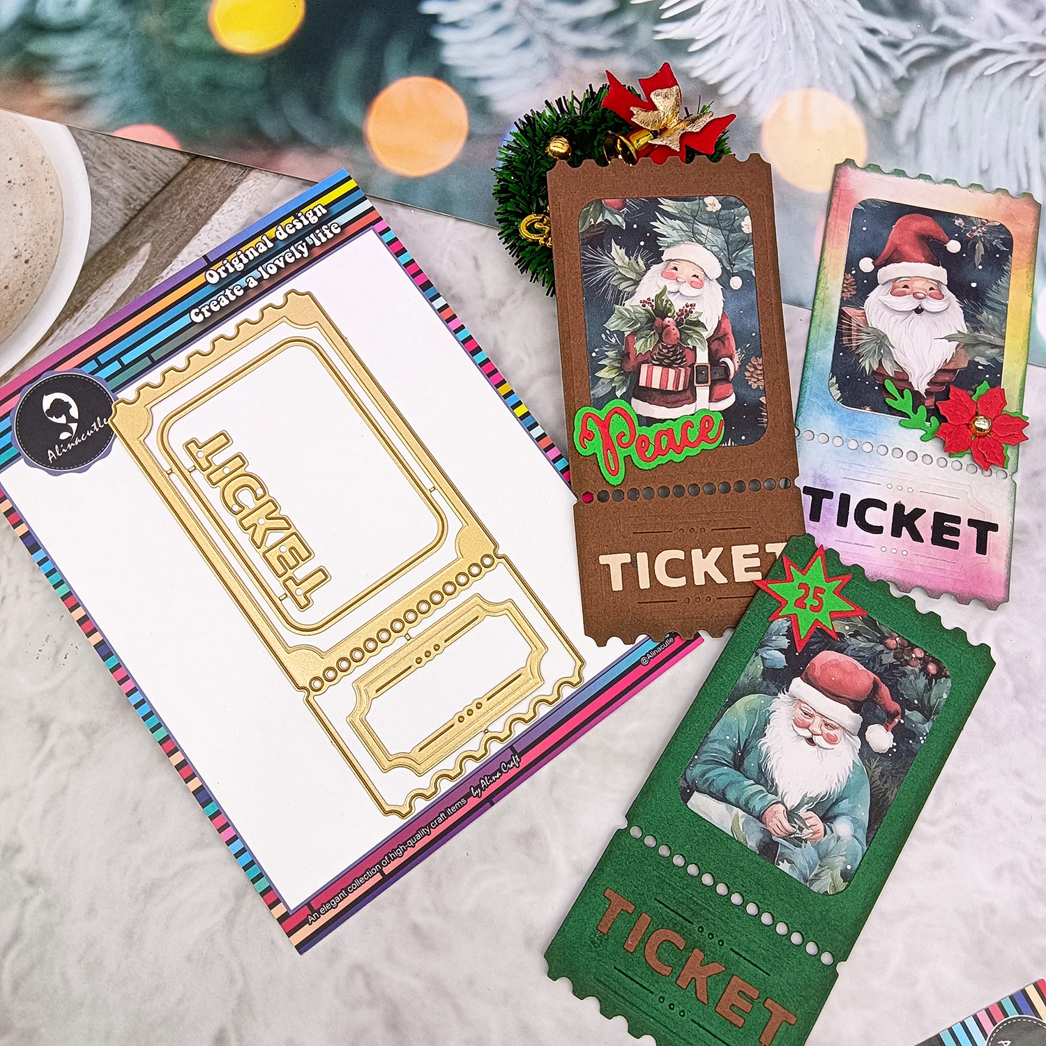 Ticket Stub Metall-Stanzformen, gestanzt, goldene Stanzformen für Weihnachtsgeschenk, Papierhandwerk, handgefertigte Kartenherstellung, DIY-Grußkarte, Scrapbooking