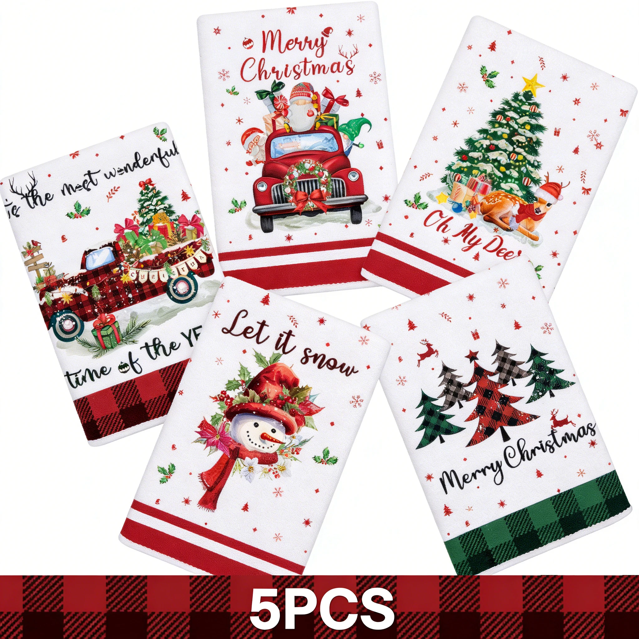 

5pcs Set of Christmas Towels for Daily Home Use, Holiday Decorations, Contemporary Design, Festive Patterns, Christmas gifts