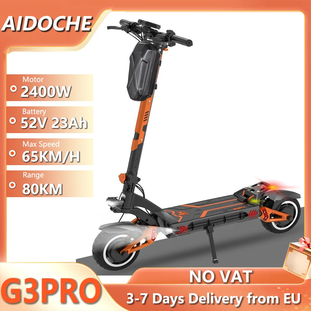 

G3PRO Electric Scooter 2400W 52V 23AH Battery 65KM/H Max Speed 80km Range Off Road E Scooter 10" Tires Folding Electric Scooter