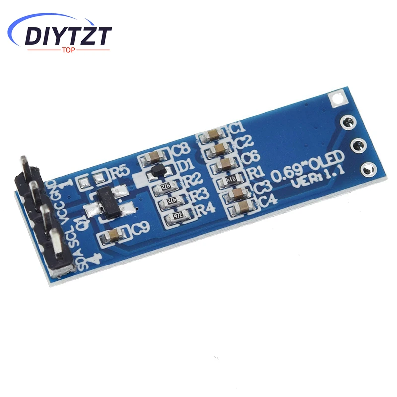 DIYTZT 0,69-дюймовый модуль OLED-дисплея 96x16, белый дисплей, 0,69 дюйма SSD1306, плата управления ЖК-экраном для Arduino, интерфейс IIC 3-5,5 В