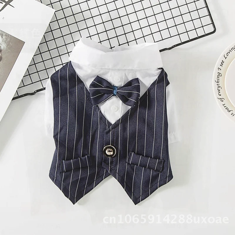 

Summer Thin Pet Dog Teddy Suit Shirt Wedding Dress Cat Spring Casual Clothing Navy Blue Burgundy Black Gray Two-legged Dog