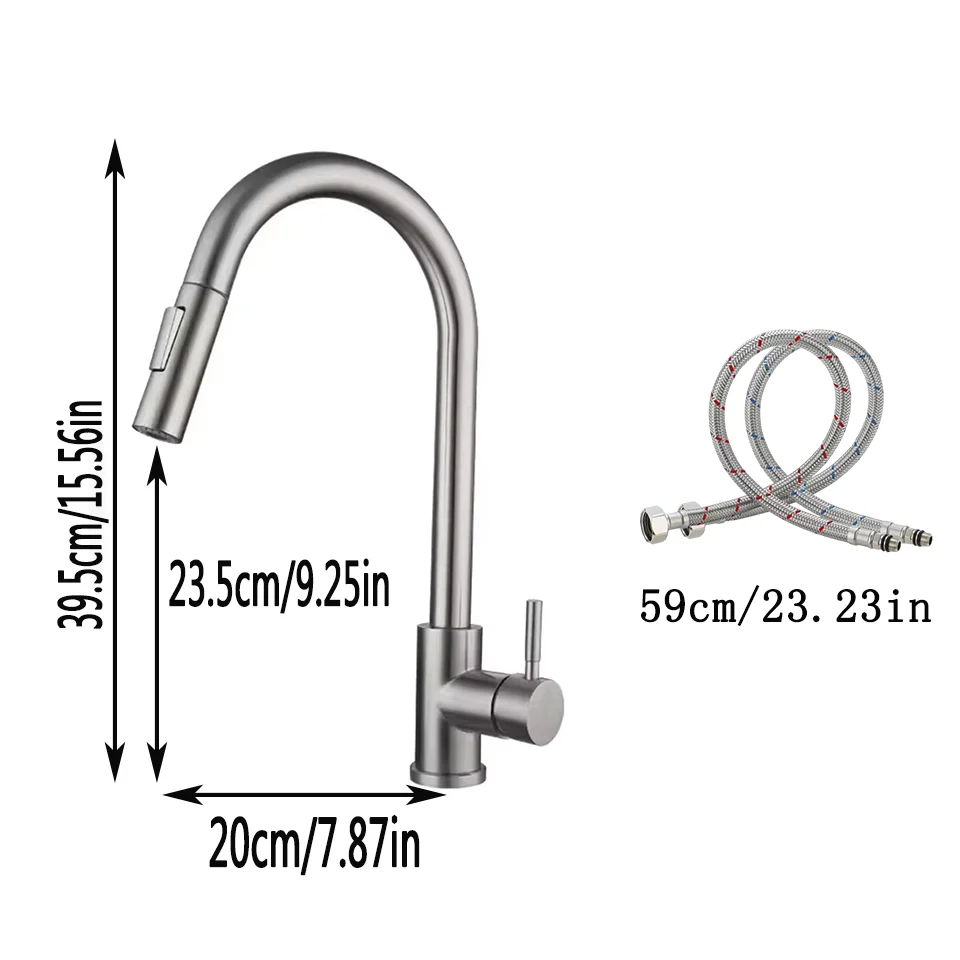 Kitchen Faucet Stainless Steel Brushed Faucet Kitchen Sink Faucet Pull-out Kitchen Water Faucet Single Hole Faucet