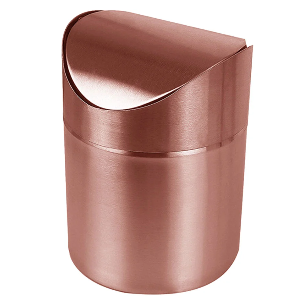 Mini Desk Trash Can With Press Type Lid Small Countertop Garbage Bin For Bedroom Office Kitchen Wastebasket Rose Gold