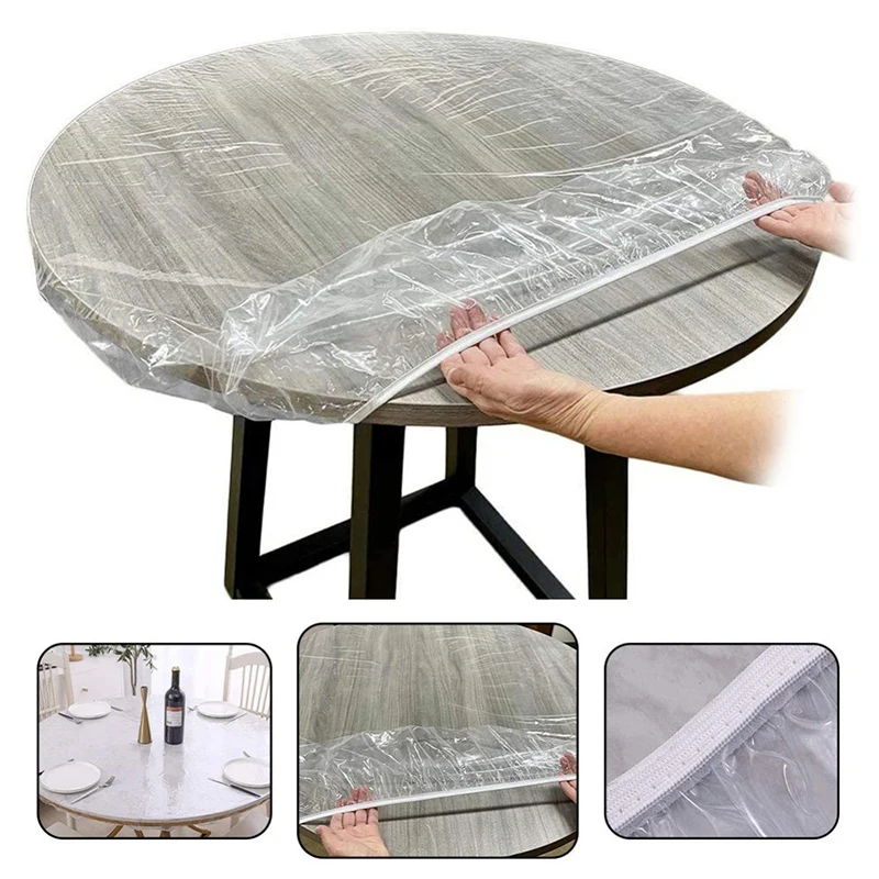 Disposable Round Table Tablecloth Cover With Disposable Tablecloth And Transparent Dust Proof Interior For Wash Free Meals