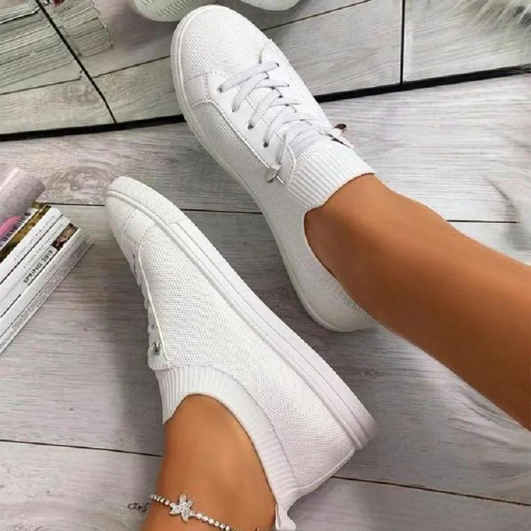 Zapatos Planos Women Shoes 2022 Breathable White Shoes Lace Up Flats Women Mesh Sneakers Socofy Size 43. Loafers Zapatillas Mujer