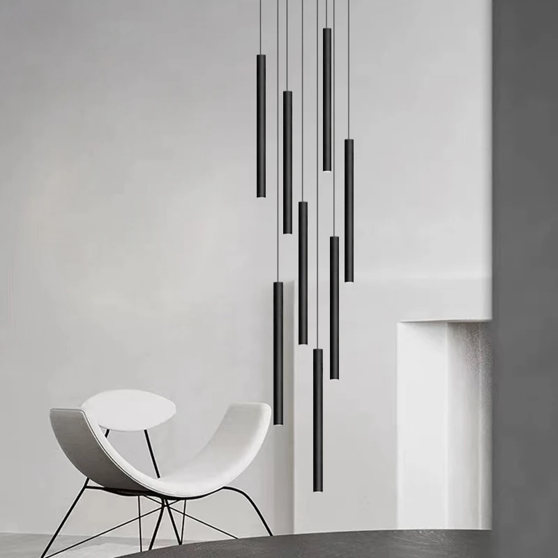Cylindryczny nowoczesny wisiorek długa rurka kabel lampa wisząca lampa do salonu designerska lampa Penthouse Led na schody żyrandol — zdjęcie 4