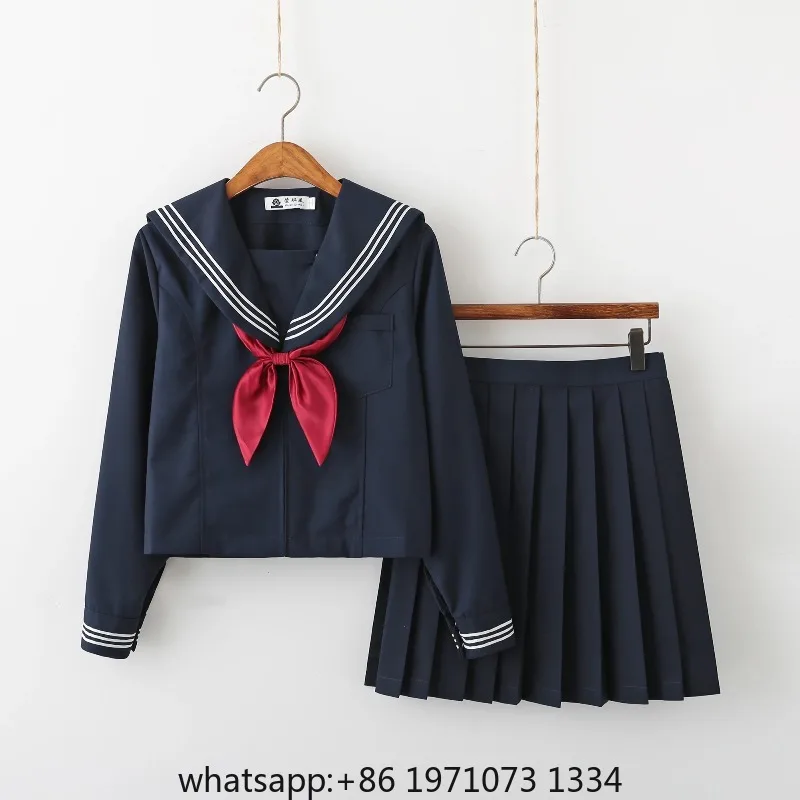 Navy blue JK uniform Autumn Summer Short/long Sleeve Japanese School Uniforms For Girls Sailor Pleated Skirt JK Sets Uniform