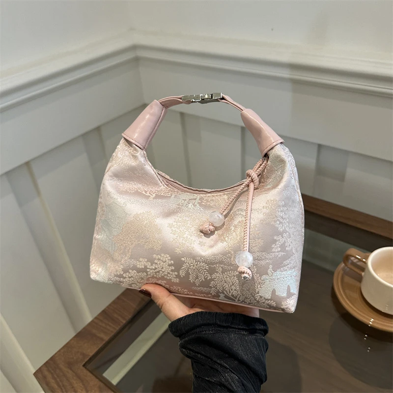 

Chinese Style Fine Embroidery Women's Handbag Chic Summer Fashion Shoulder Crossbody Daily Party Tote Bucket Bag
