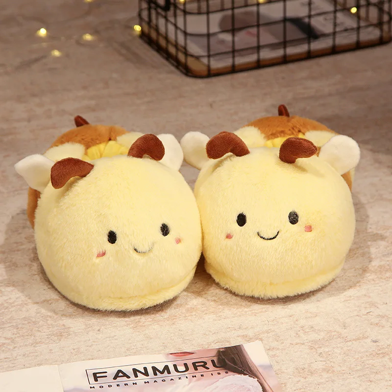 4 Style Anime Plush Slippers Indoor Warm Winter Fullcovered Cartoon Bunny Rabbit Shark Bee Duck Shoes Home Women Slipper