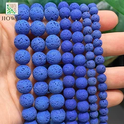 Natural Blue Volcanic Rock Stone Round Loose Beads For Fashion Jewelry Making DIY Women's Bracelet Necklace 15'' Inch 4/6/8/10mm