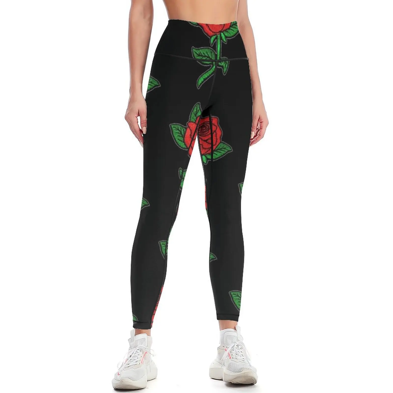 

Rose Patch Black Leggings Women's fitness Women's sportswear workout clothes for sportswear gym Womens Leggings