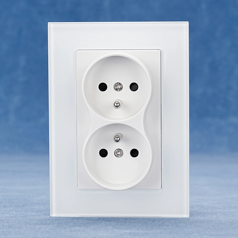 

European standard 86*86mm tempered glass double French socket 16A with ce certification 110-250V