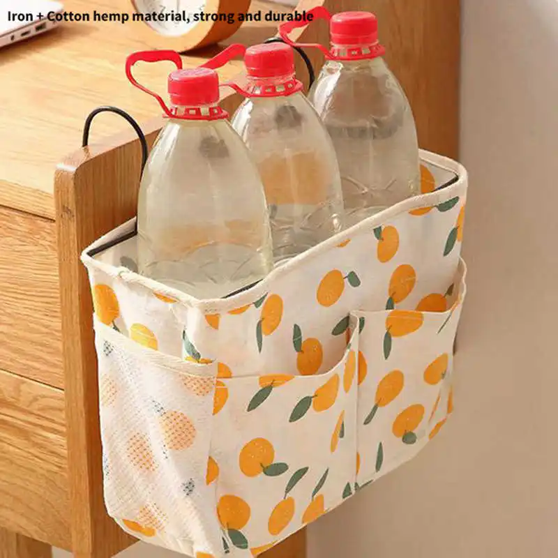 Bedside Hanging Storage Organizer Canvas Bag for Bunk, Bed Rails with Magazine Phone Tablet Water Bottle Holder