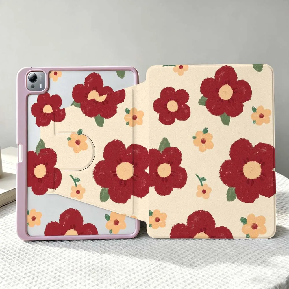 Design Floral Art Patterns For Xiaomi Mi Redmi Poco Pad 8 7 7S 6 6S 5 SE Pro Ultra 360° Rotation Stylus Storage Tablet Case Soft