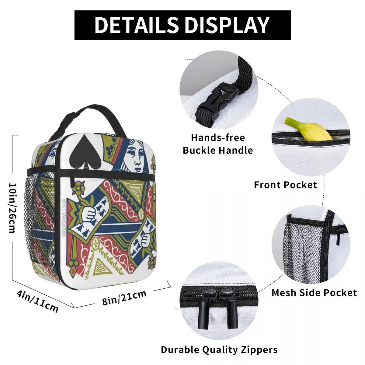 Playing Card - Queen Of Spades Insulated Lunch Bag for Women Office Cooler Thermal Food Box Tote Leakproof Lunch Boxes Container