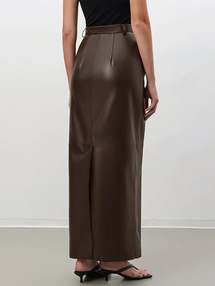 Trendix marron PU jupes longues pour femmes hiver taille haute mince Vintage Maxi jupe fête mode rue décontracté banlieue jupe 2025
