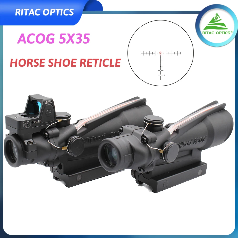 

ACOG 5x35 Fiber Illuminated Scope Horse Shoe Reticle with Red Dot Sight RMR Embossed Logo