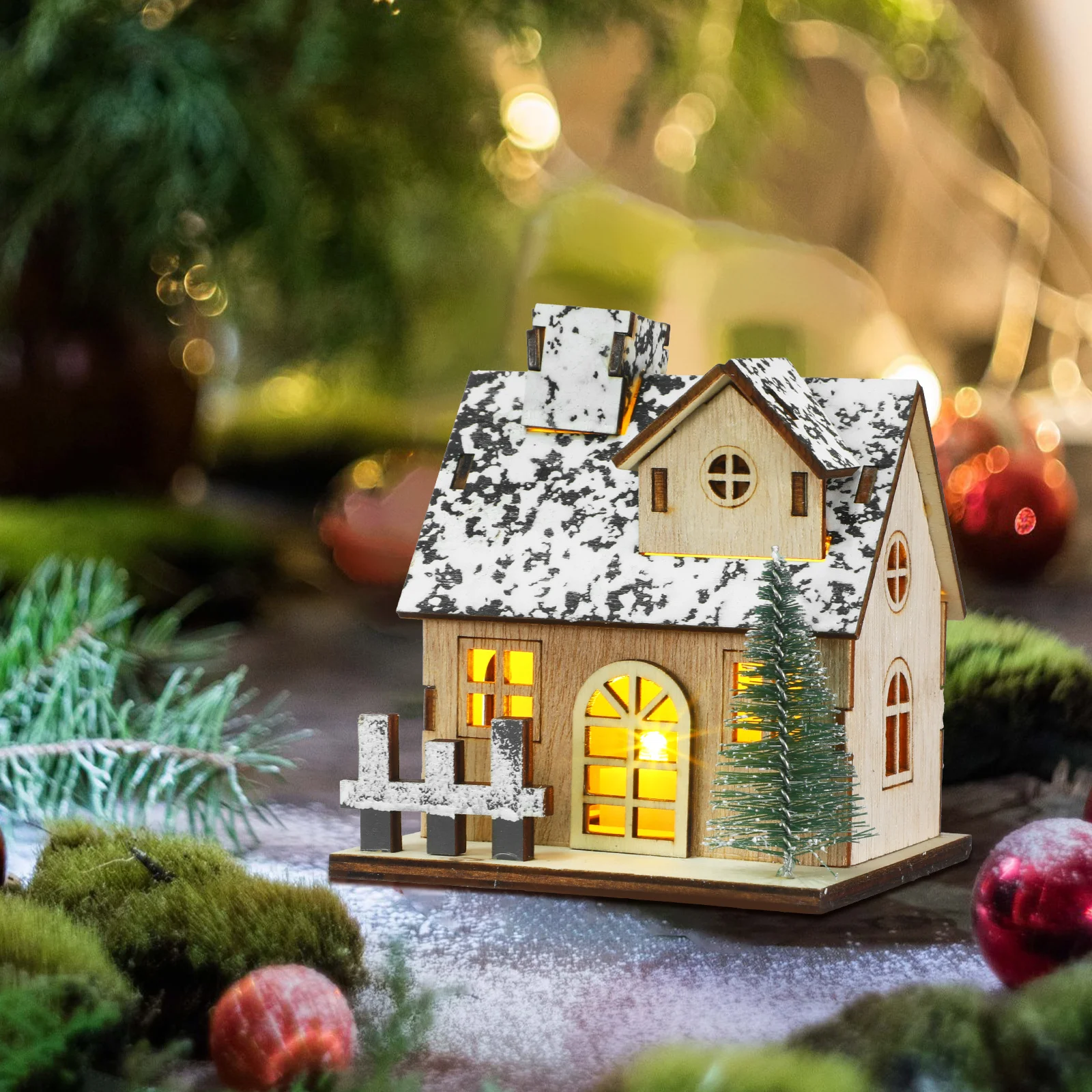 

3Pcs LED Light Wooden Christmas Houses Rustic Village Set Christmas Mini Houses Tabletop Decor Glowing Log Cabin Ornaments