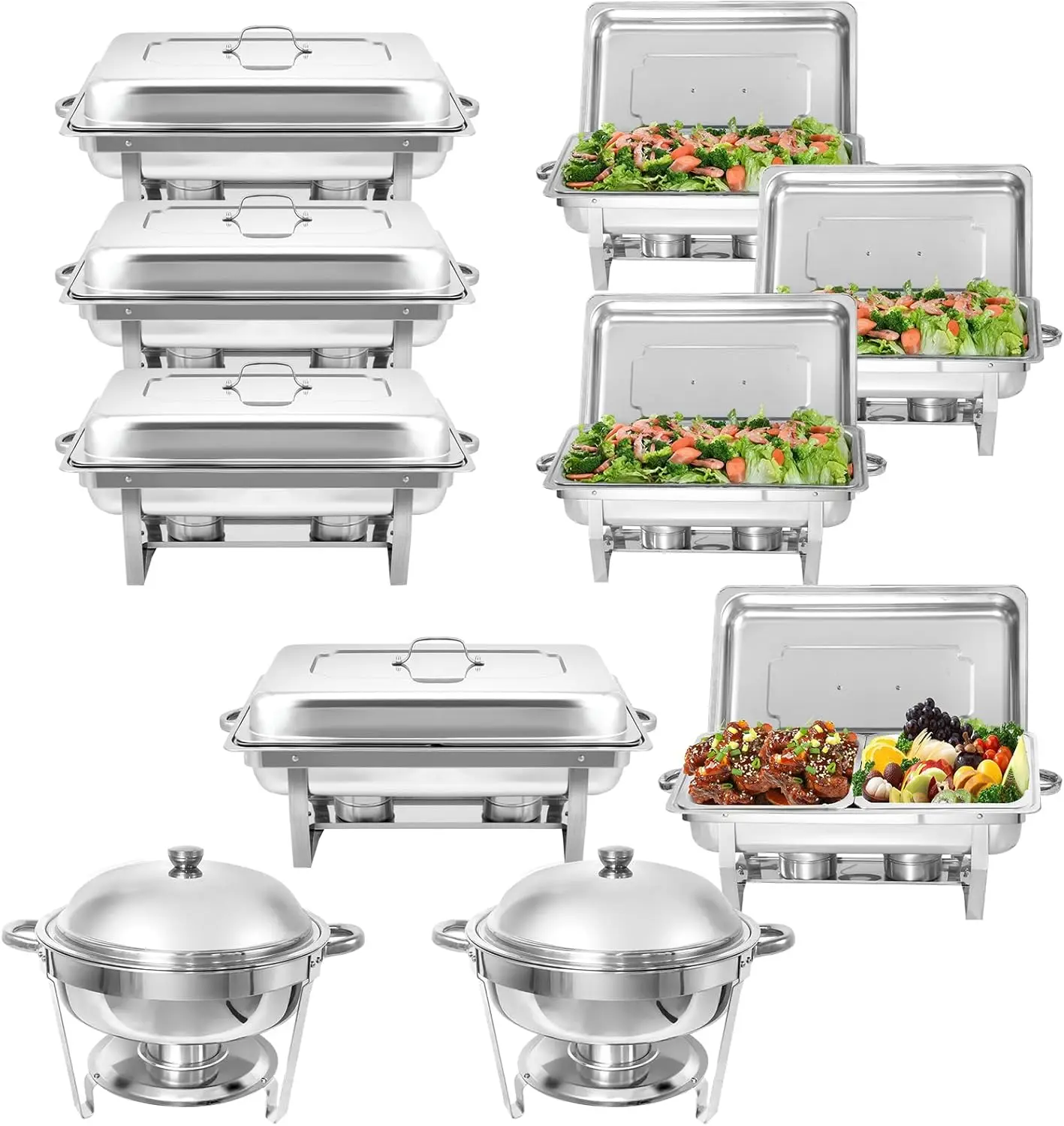 10 Pack Chafing Dish Buffet Set, Stainless Steel Catering Food Warmer For Banquet, Parties, Wedding (6 Packs 8Qt 1/1 Pan + 2