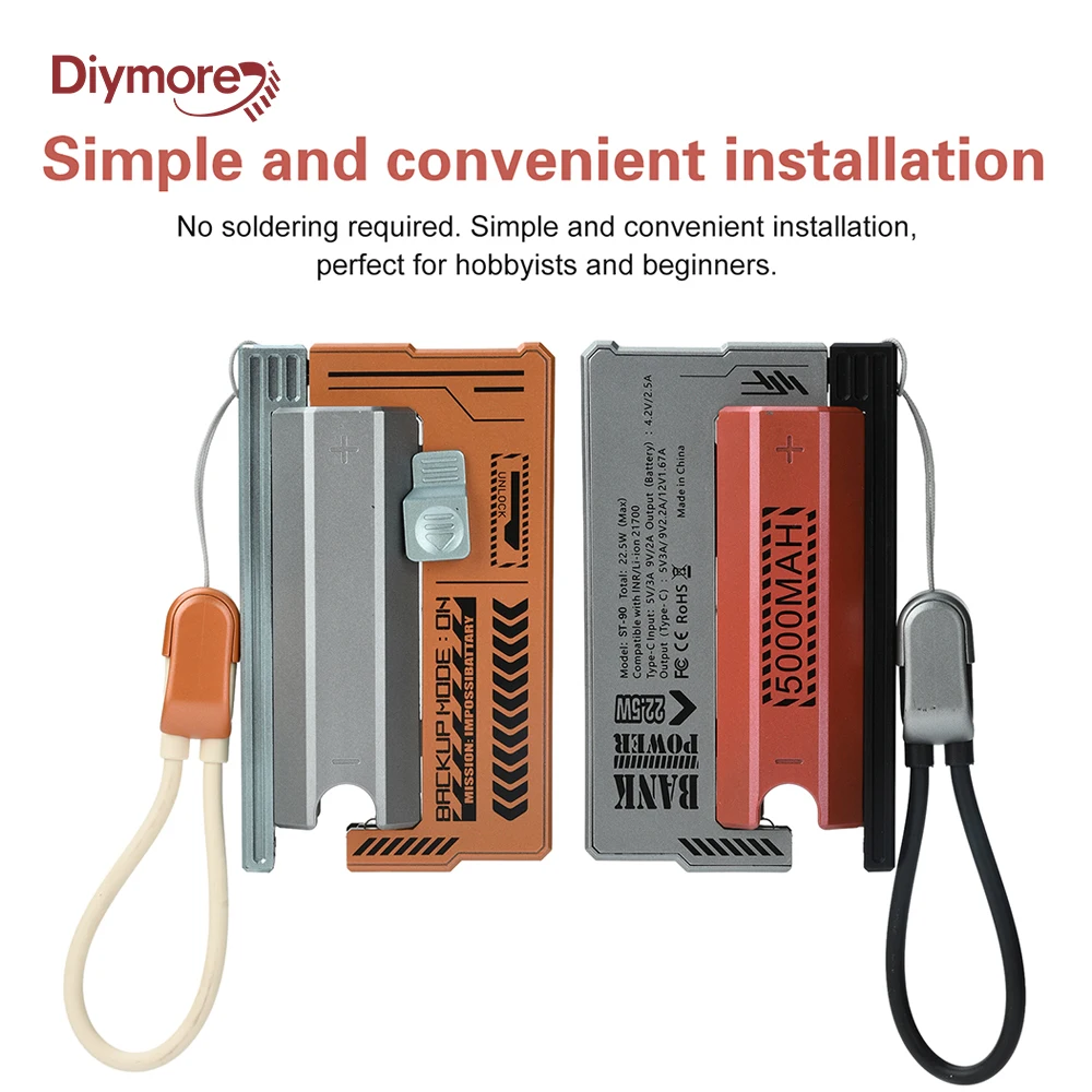 21700 PD 22,5 W tragbares Powerbank-Gehäuse, abnehmbar, schnelles Aufladen, DIY-Powerbank-Halter, integriertes Kabel, keine Batterie, Typ C