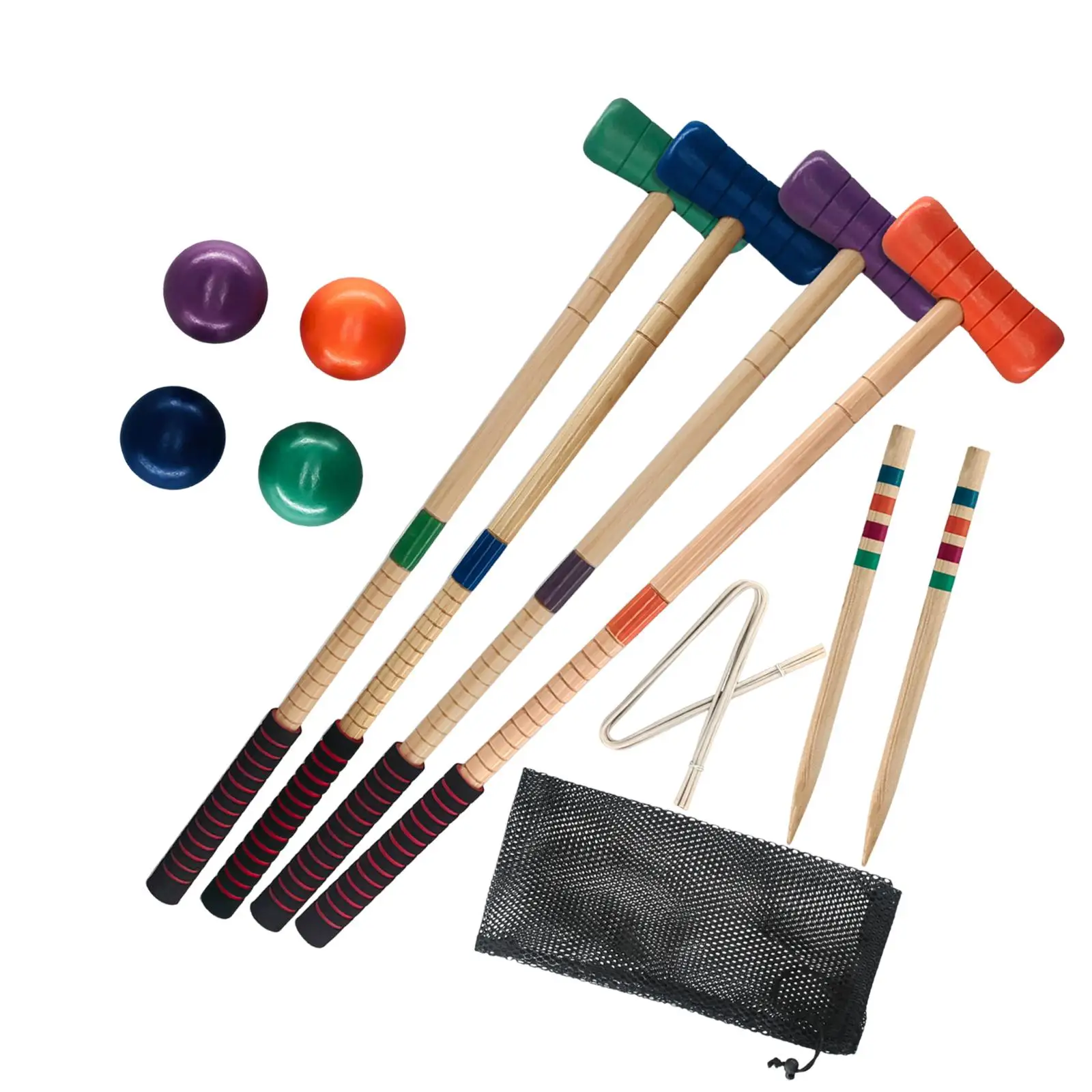 Lawn Croquet Game Set Four Players Durable Wooden Mallets Outdoor Entertainment Family Park Backyard with Bag