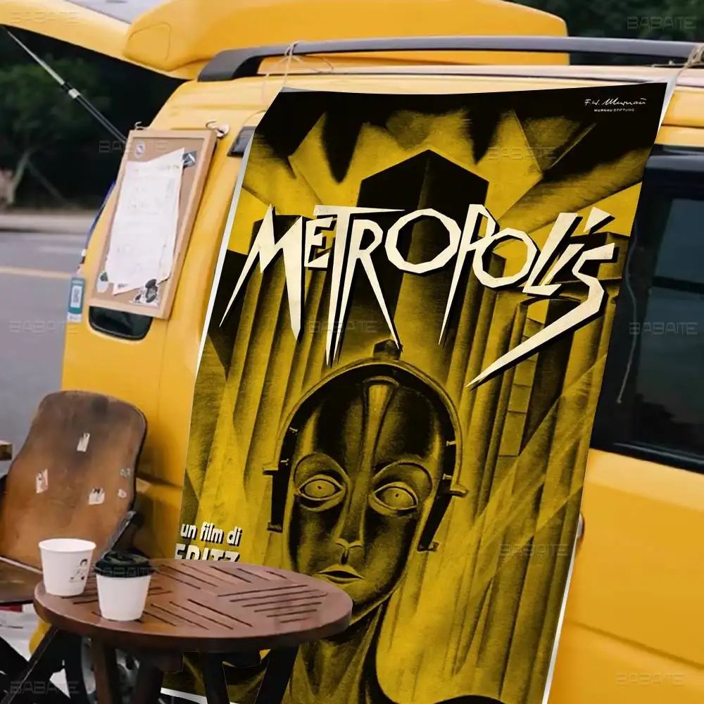 Drapeau suspendu rétro années 80, motif créatif inspiré du film Metropolis Allemagne, bannière imprimée en polyester, drapeau à tirer à la main