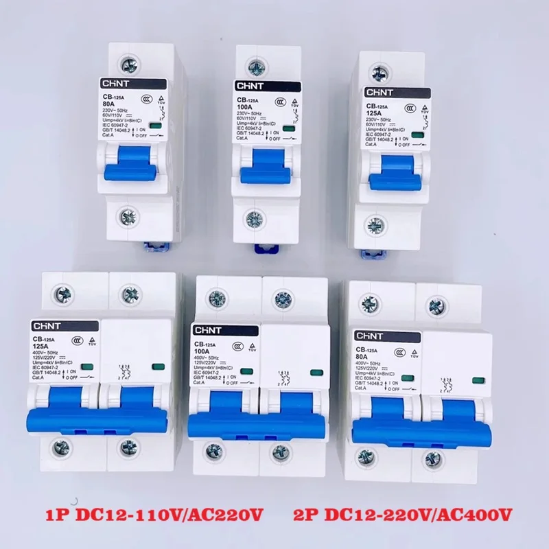 

DC MCB CHINT CB-125 1P 2P 10A 63A 80A 100A 125A DC 125V 220V AC400V Miniature Circuit breaker 12V 24V 110V 36V