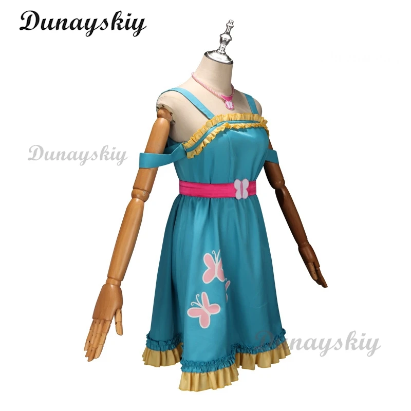 Anime Fluttershy Cosplay Costume Wig Green Blue Dress Halloween Blue Adult Custom Party Birthday Cosplay Carnival Daily Clothing