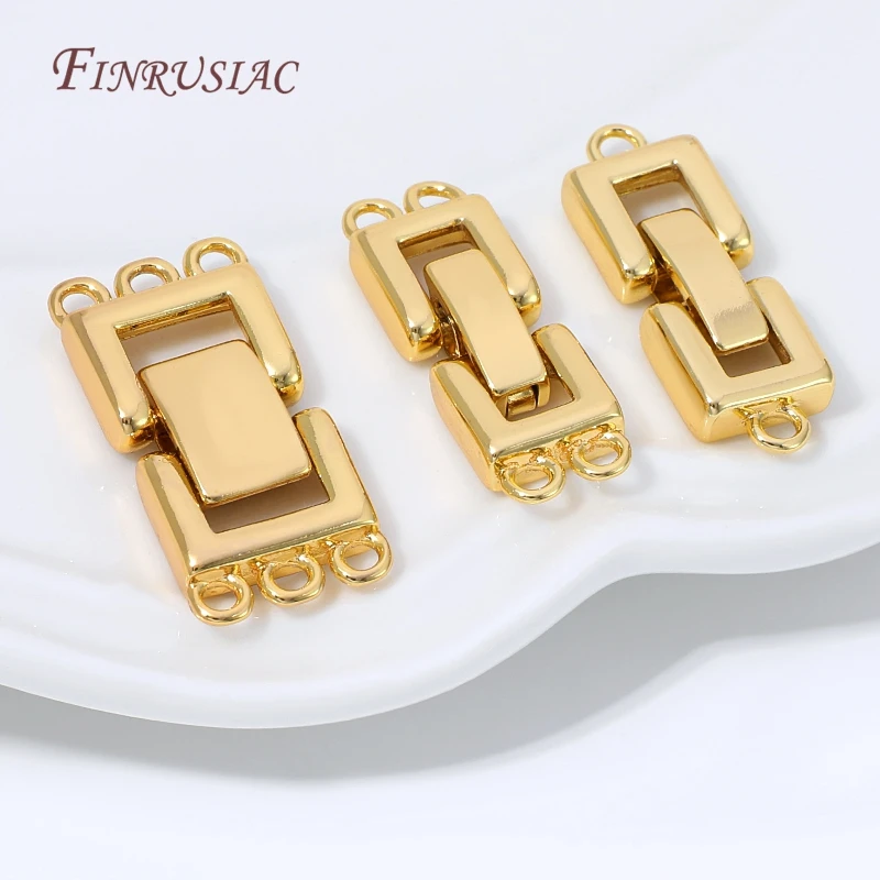 Connecteur de fermoir multi-brins plaqué or 18 carats, fermoir rectangulaire pour bracelet de perles superposées, accessoires de fabrication de bijoux DIY multi-boucles