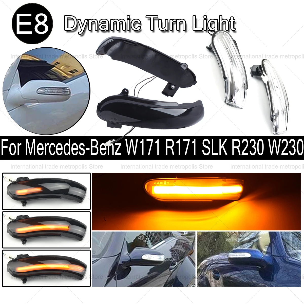 LED Dynamic Turn Signal Light Indicator For Benz SLK-Class R171 W171 2004-2008.12 Prefacelift SL Class R230 W230 2002-2008.04