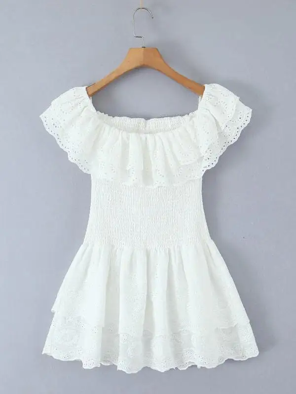 استرخاء Vaion Sle الدانتيل تقليم الأزهار التطريز مثير واحد الكتف الدكتور الجوف خارج الحلو الخصر Cinching التخسيس ort تنورة