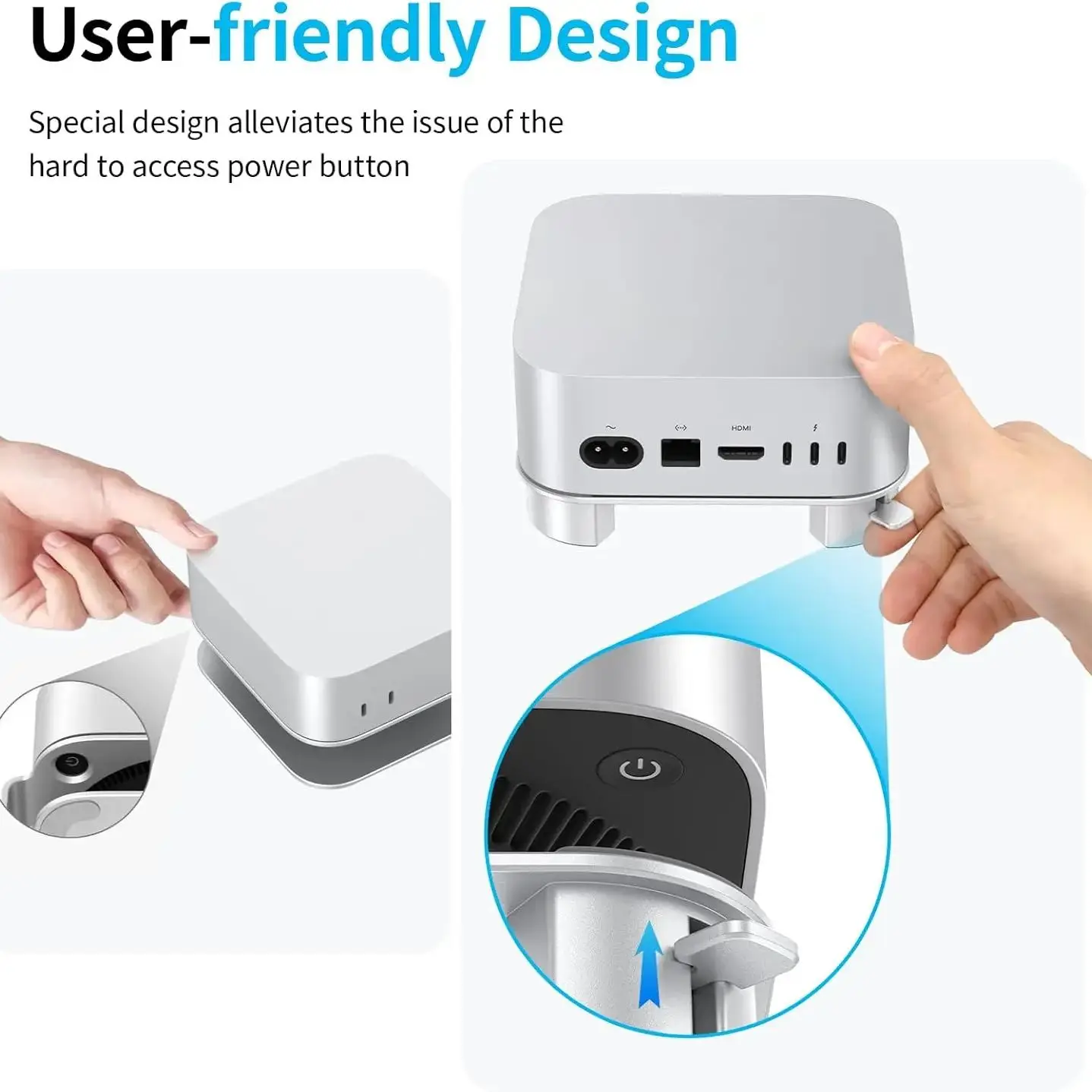 อลูมิเนียมเดสก์ท็อปสําหรับMac Mini M4/M4 Pro 2024 การกระจายความร้อนพร้อมปุ่มDock Coolingผู้ถืออุปกรณ์เสริม