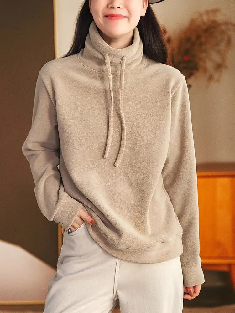 

Winter Double-Sided Fleece Sweatshirt Artistic New Style Fleece-Lined Warm Loose Casual Versatile Long Sleeve Top