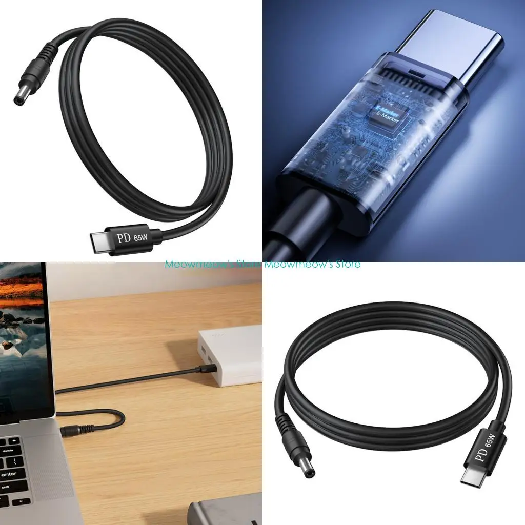 W91A Type C to DC5.5 Charging Cord Supporting 65W Power Delivery for Multiple Electronic Devices