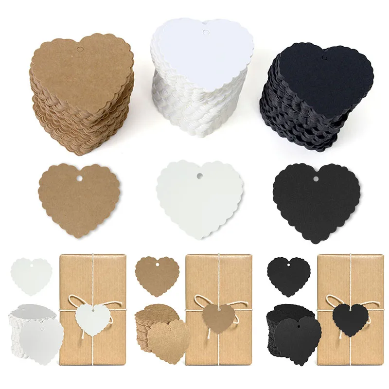 

100pcs Heart Shape Blank Kraft Paper Hang Tags Wedding Party Favor Price Gift Label Blank Paper Card Birthday Packaging Hang Tag