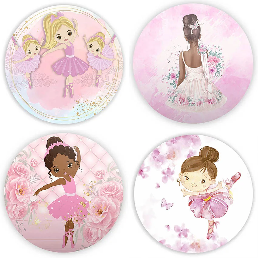 

Mehofond Background Pink Ballet Princess Bow Dancing Sweet Girl Birthday Party Decor Backdrop Cover Round Circle Photo Studio