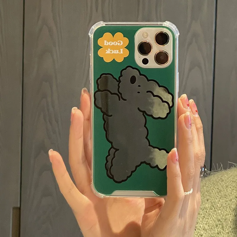 Vintage Cartoon Dog Mirror Phone Case For iPhone 15 14 11 12 13 Pro Max XS XR X 7 8 Plus 13 mini Phone Back Cover Shock Proof