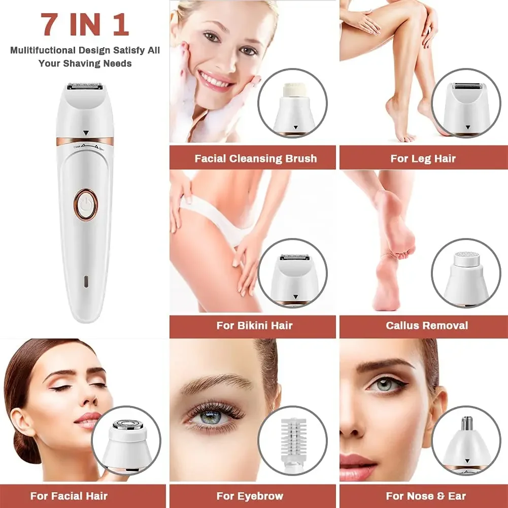 7 in 1 USB Electric Hair Remover Rechargeable Lady Shaver Face Beard Eyebrow Nose Trimmer Body Shaper Women Epilator