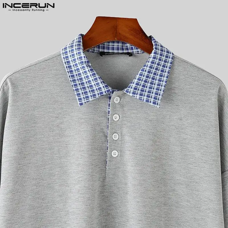 Incerun Heren Casual Tops 2024 Nep Twee Stukken Shirt Met Lange Mouwen Traliewerk Gesplitst Revers Heren Tees Koreaanse Mode Losse Streetwear