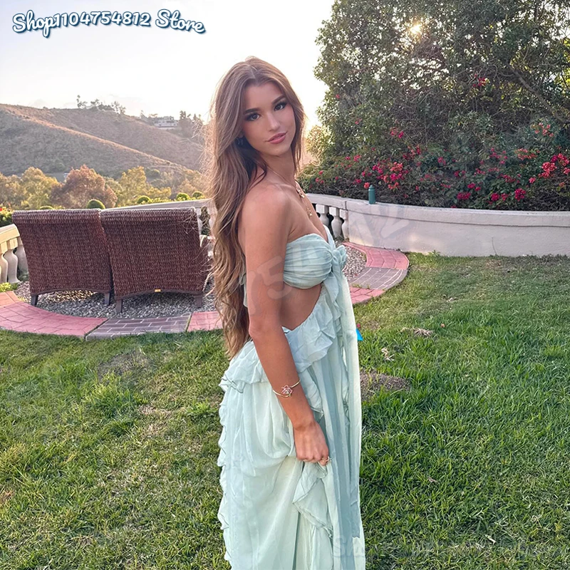 Abito lungo sexy scollato da donna Abito lungo senza maniche senza schienale con lacci Abiti eleganti da club 2025 Abiti da festa per le vacanze della nuova signora