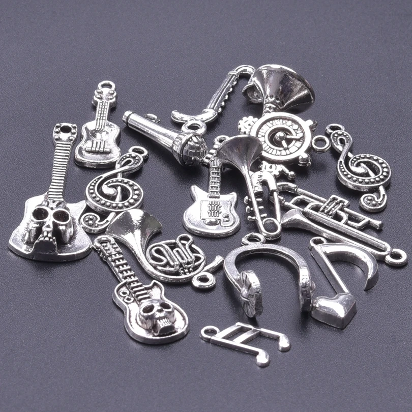 Mixed Hip Hop Accessories Music Charms For Jewelry Making Supplies Headset Guitar Microphone Metal Pendant DIY Keychain Earrings