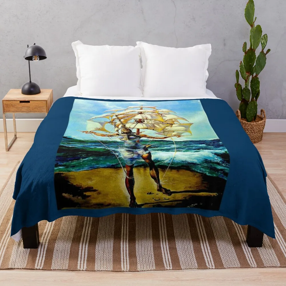 

THE SHIP : Vintage Abstract Fantasy Painting Print Throw Blanket Luxury Throw For Decorative Sofa Blankets