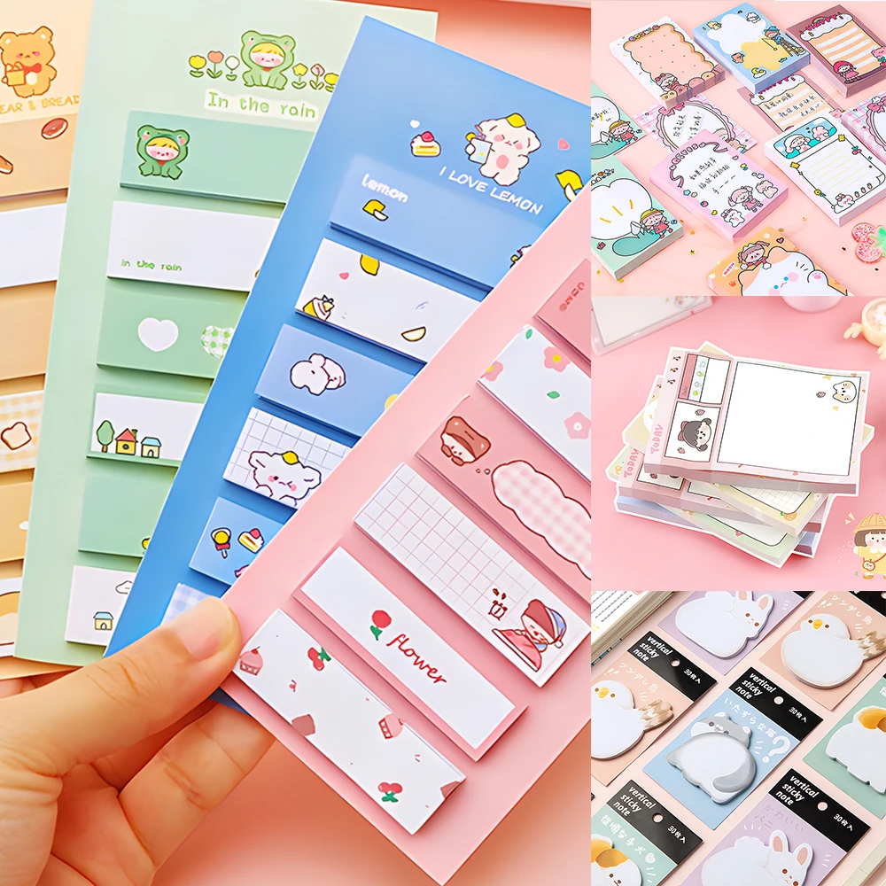 

3Pack Creative Sticky Notes Cute Kawaii Memo Pad Post Paper Notepad Shopping List Index Check School Stationery Sticker Notebook