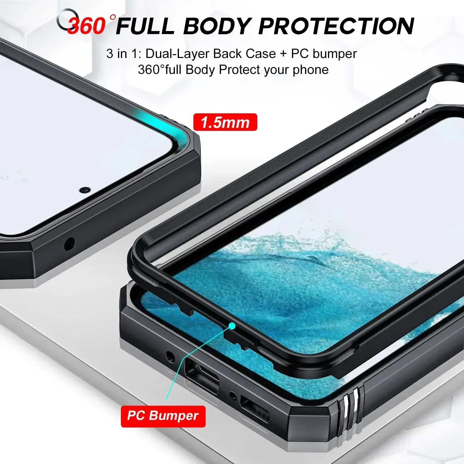 For Samsung S24 S23 S22 S21 FE Note 20 Ultra Case Plus A54 A14 A53 5G Kickstand Camera Slide Lens Protective Grade Rugged Cover