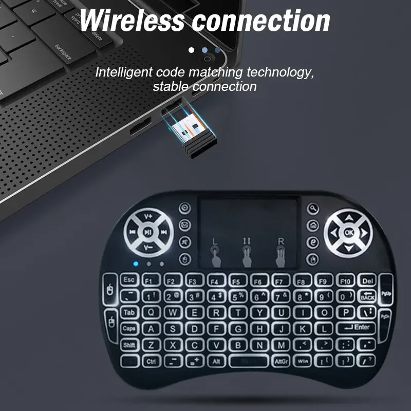 Mini clavier sans fil avec rétroéclairage pour Android TV Box, Air Mouse, télécommande TouchSub, ordinateur numérique i8, anglais russe espagnol, 2.4 mesurz
