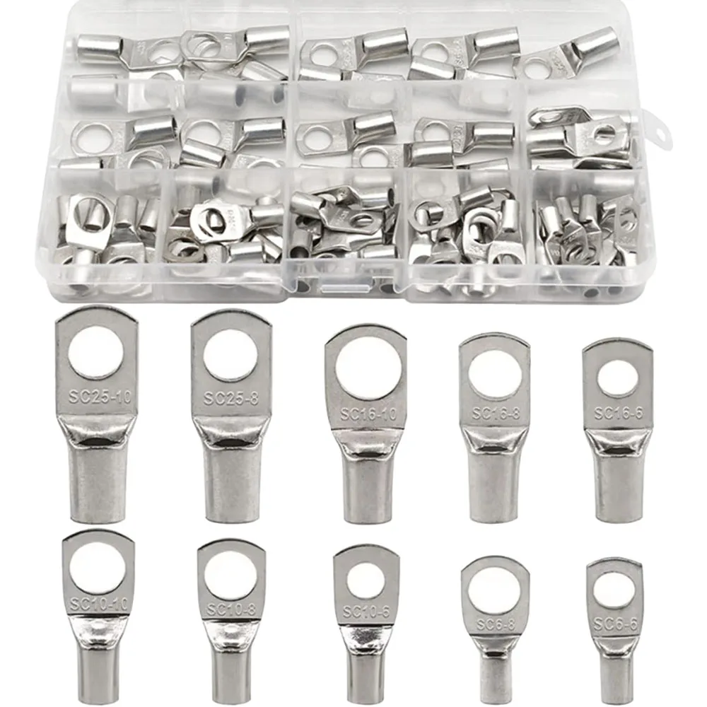 

70 Pcs Ring Terminals kit - Battery Terminal Connectors - Cable Wire Terminals - Tinned Copper Lugs - AWG 10/8/6/4