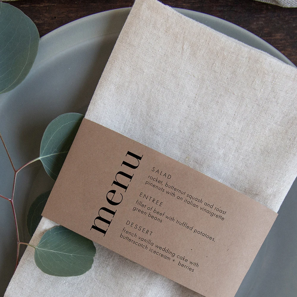 Custom Wedding Paper Napkin Ring Party Table Decor Menu Cards Place Settings Napkin Wrap Thankful for You Dinner Reception Menu